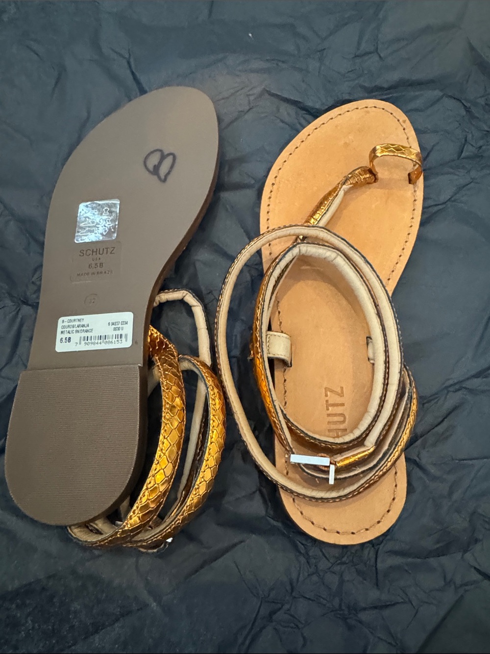 SCHUTZ Gold Metallic Leather Wrap Sandals